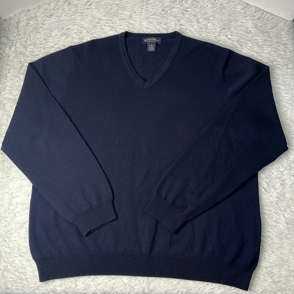 Brooks Brothers V Neck Merino Wool  Nylon Spandex Navy Sz L